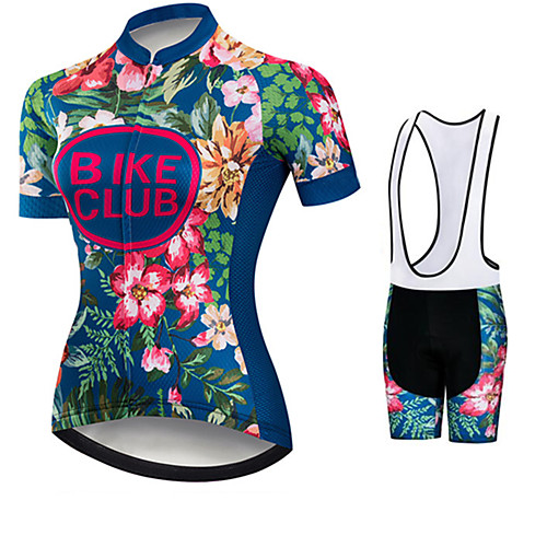 

21Grams Women's Short Sleeve Cycling Jersey with Bib Shorts RedBlue Floral Botanical Bike Clothing Suit Breathable 3D Pad Quick Dry Ultraviolet Resistant Sweat-wicking Sports Floral Botanical