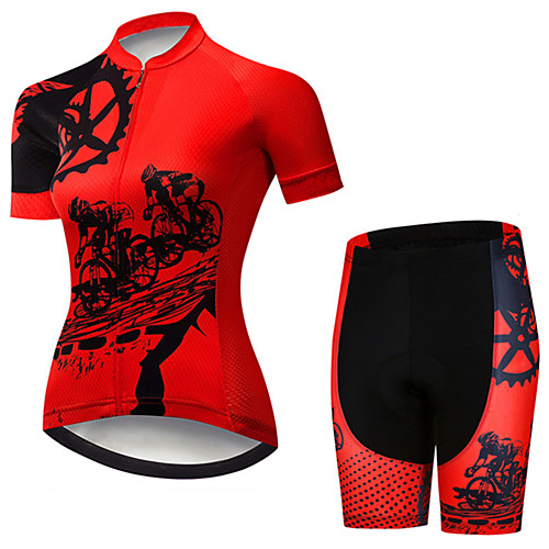 

21Grams Women's Short Sleeve Cycling Jersey with Shorts Spandex Polyester Black / Red Gear Bike Clothing Suit Breathable 3D Pad Quick Dry Ultraviolet Resistant Sweat-wicking Sports Solid Color