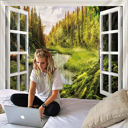 

Window Landscape Wall Tapestry Art Decor Blanket Curtain Picnic Tablecloth Hanging Home Bedroom Living Room Dorm Decoration Polyester Lake Rive Forest Mountain Rural