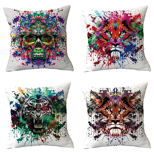 

Set of 4 Throw Pillow Simple Classic 4545 cm Linen Pillow Cover Geometric Bohemian Style Retro