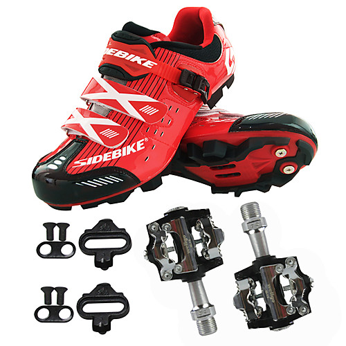 

Men's Cycling Shoes With Pedals & Cleats Mountain Bike Shoes Nylon, Fiberglass, Air-flow vents, Non-Slip tread Mountain Bike / MTB Road Cycling Wearable Synthetic Microfiber PU Black / Red