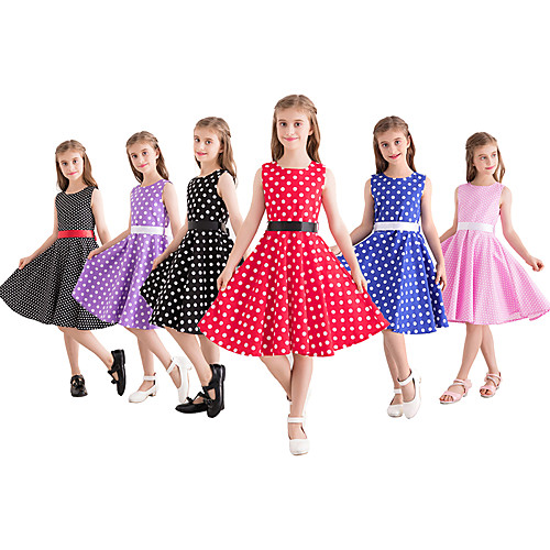 

Audrey Hepburn Country Girl Dresses 1950s Hepburn Vintage Vintage Inspired Dress JSK / Jumper Skirt A-Line Dress Tea Dress Girls' Kid's Cotton Costume Red / White / WhiteBlue / Black & White Vintage