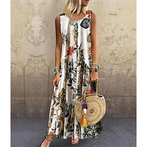 

Women's Maxi Shirt Dress - Sleeveless Print White Blue Fuchsia S M L XL XXL XXXL XXXXL XXXXXL