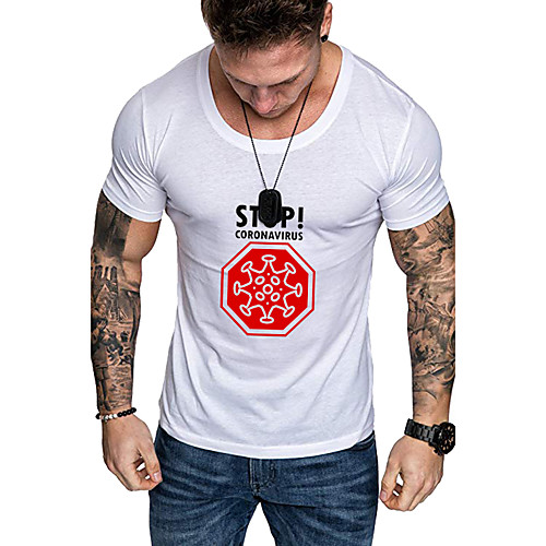 

Men's T shirt Solid Colored Letter Print Short Sleeve Daily Tops Business Basic White Black Blue