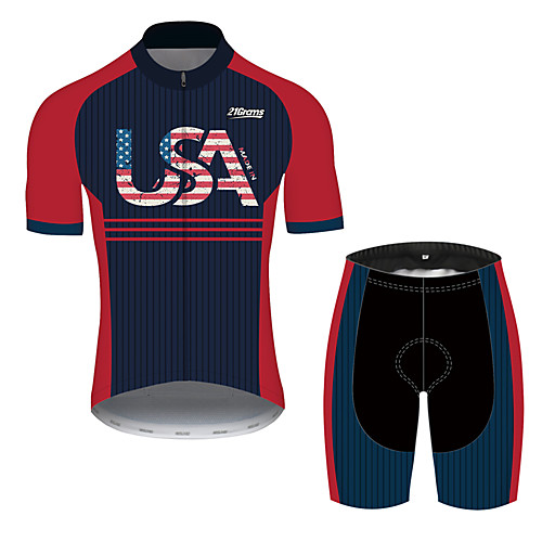 

21Grams Men's Short Sleeve Cycling Jersey with Shorts Spandex Black / Red Stripes American / USA National Flag Bike UV Resistant Quick Dry Breathable Sports Stripes Mountain Bike MTB Road Bike Cycling