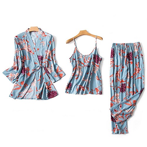

Women's Print Suits Nightwear Floral Blushing Pink Red Blue M L XL