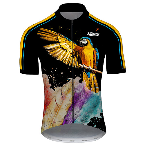 

21Grams Men's Short Sleeve Cycling Jersey Spandex Black / Yellow Feather Parrot Animal Bike Jersey Top Mountain Bike MTB Road Bike Cycling UV Resistant Quick Dry Breathable Sports Clothing Apparel