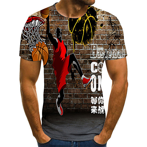 

Men's Plus Size Geometric 3D Pleated Print T-shirt Street chic Exaggerated Daily Going out Round Neck Rainbow / Short Sleeve