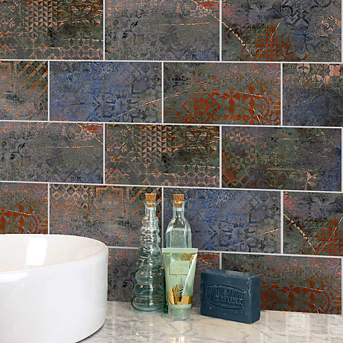 

20x10cmx9pcs Iron Rusty Brick Wall Stickers Retro Oil-proof Waterproof Tile Wallpaper For Kitchen Bathroom Ground Wall House Decoration