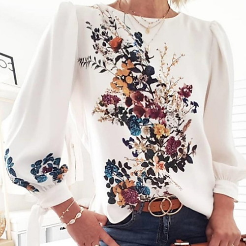 

Women's Floral Print T-shirt Daily White