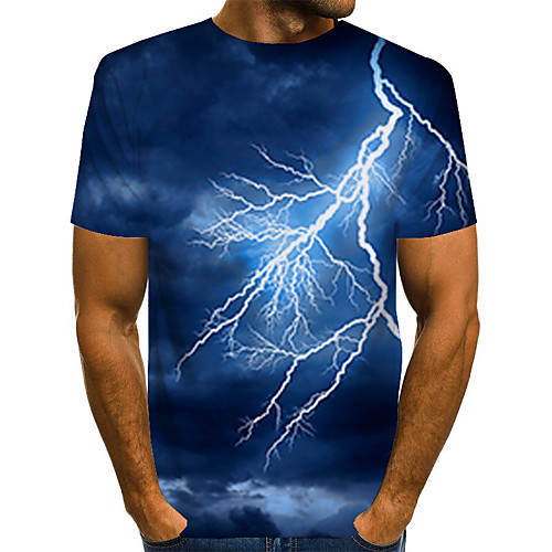 

Men's Plus Size 3D Graphic Print T-shirt Basic Street chic Daily Going out Round Neck Blue / Short Sleeve