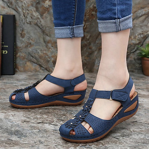

Women's Sandals Wedge Sandals Flat Sandal Summer Flat Heel Round Toe Daily PU Black / Purple / Yellow
