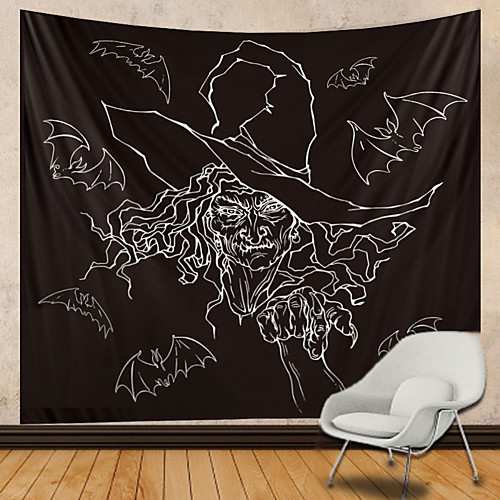 

Halloween Party Wall Tapestry Art Decor Blanket Curtain Hanging Home Bedroom Living Room Decoration Bat Witch Sketch