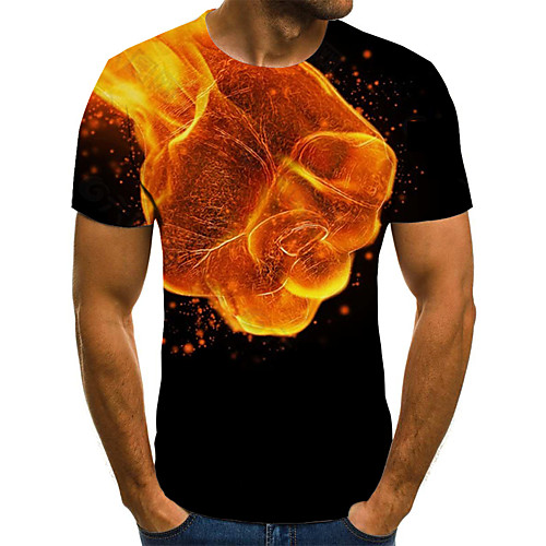 

Men's Plus Size Geometric 3D Pleated Print T-shirt Street chic Exaggerated Daily Going out Round Neck Rainbow / Short Sleeve