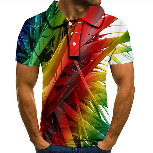 

Men's Plus Size 3D Graphic Polo Street chic Exaggerated Daily Going out Shirt Collar Rainbow / Short Sleeve