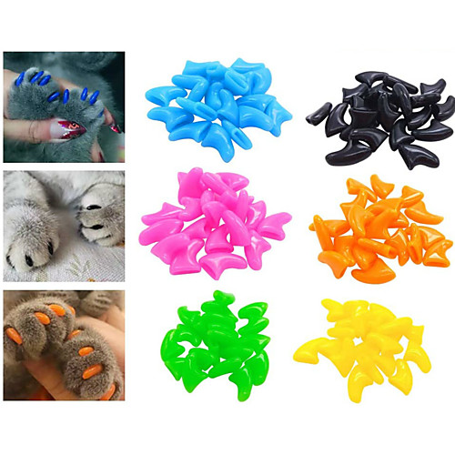 

Cat Grooming Health Care Plastic Nail Cap Pet Grooming Supplies Black Red Blue Pink Orange Green 20pcs