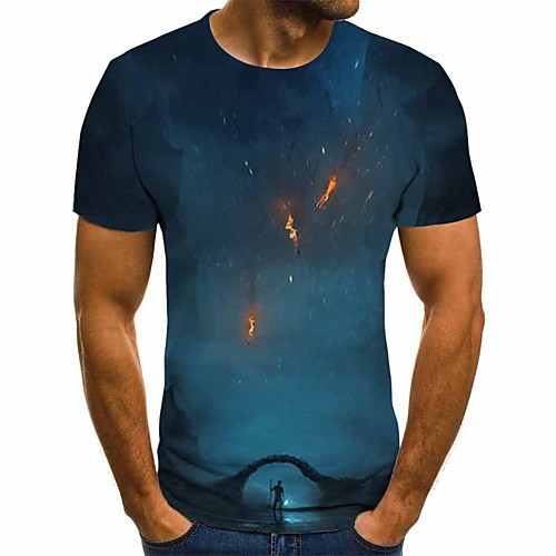 

Men's 3D Print T-shirt Daily Round Neck Navy Blue / Short Sleeve