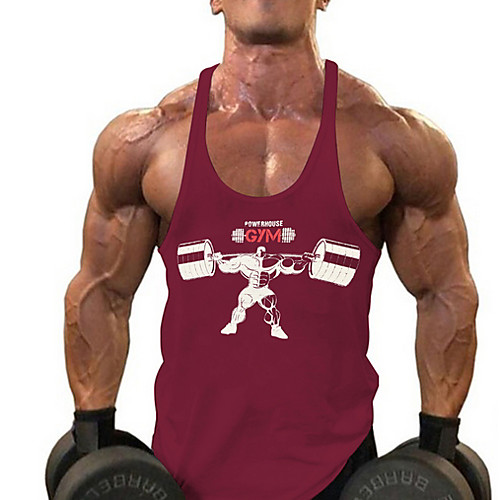 

Men's Tank Top Letter Sleeveless Sports Tops Cotton White Black Wine