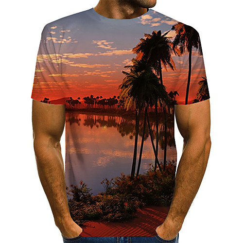

Men's Plus Size Color Block 3D Print T-shirt Street chic Exaggerated Daily Holiday Round Neck Rainbow / Short Sleeve