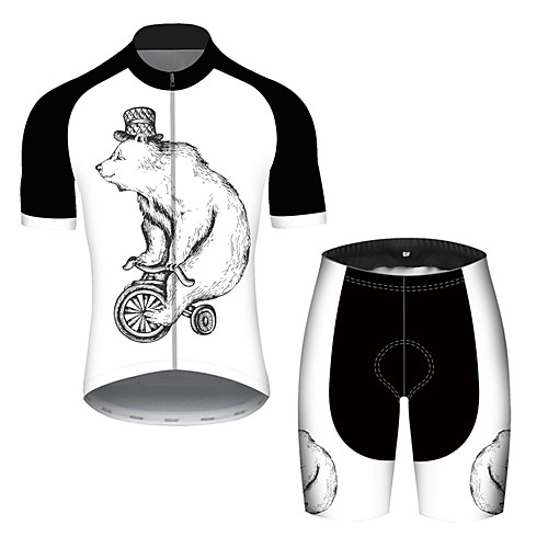 

21Grams Men's Short Sleeve Cycling Jersey with Shorts Spandex BlackWhite Solid Color Bear Animal Bike UV Resistant Quick Dry Breathable Sports Solid Color Mountain Bike MTB Road Bike Cycling