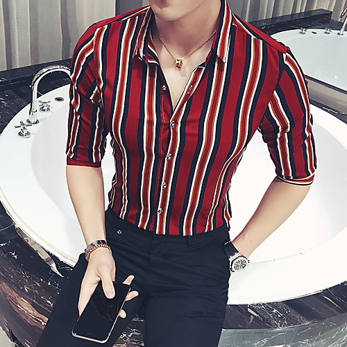 

Men's Shirt Striped Color Block Long Sleeve Daily Tops Basic Elegant Black Red