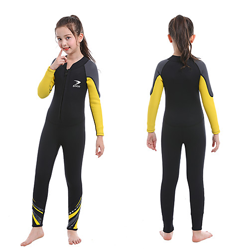 

ZCCO Girls' Full Wetsuit 2.5mm SCR Neoprene Diving Suit Long Sleeve Front Zip Patchwork Solid Colored Autumn / Fall Winter Spring / High Elasticity / Kids