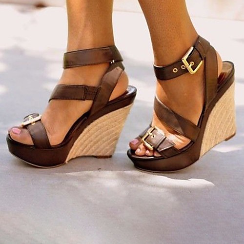 

Women's Sandals Wedge Sandals Summer Wedge Heel Open Toe Daily PU Black / Brown