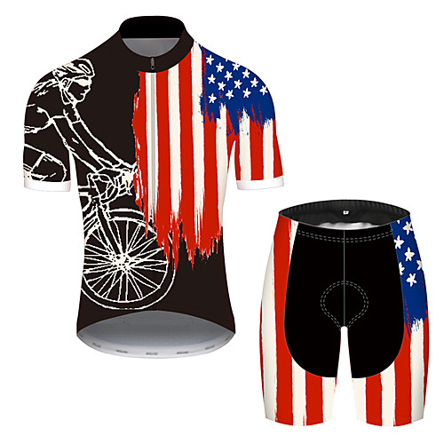 

21Grams Men's Short Sleeve Cycling Jersey with Shorts Black / Red American / USA National Flag Bike Clothing Suit UV Resistant Breathable Quick Dry Sweat-wicking Sports American / USA Mountain Bike