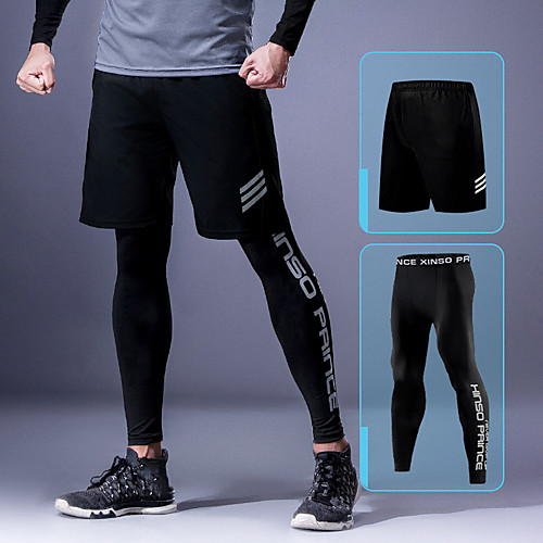 

Men's Running Tights Running Shorts Sports Shorts Tights Bottoms Running Fitness Jogging Training Breathable Quick Dry Moisture Wicking Letter Dark Grey Black Grey Rough Black BlackGray / Stretchy
