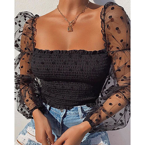 

Women's Solid Colored Blouse Daily Boat Neck White / Black