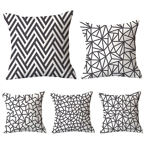 

Set of 5 Polyester Pillow Cover, Striped Geometric Simple Classic Square Traditional Classic Throw Pillow