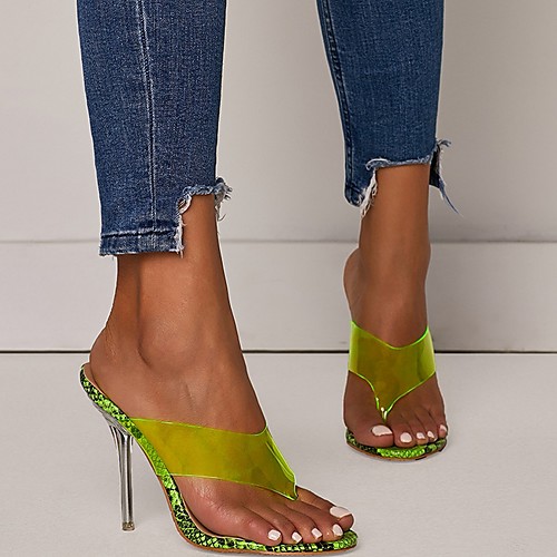 

Women's Slippers & Flip-Flops Stiletto Heel Open Toe PU Summer Green / Beige