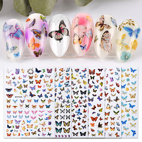 

6 Sheet New Nail Art Self-adhesive Nail Sticker Tip Decal Decoration Cartoon Cute Butterfly Design DIY Manicure Accessories Tool Nail Art Atickers Nail Decals