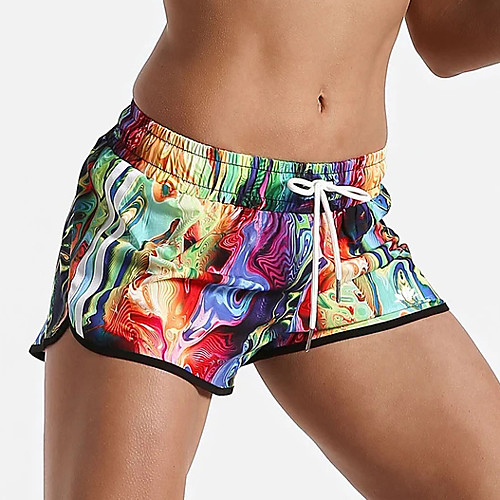 

Women's Sporty Loose Shorts Pants - Print Geometric Pattern Dusty Blue, Patchwork Print Black Blue Rainbow S / M / L