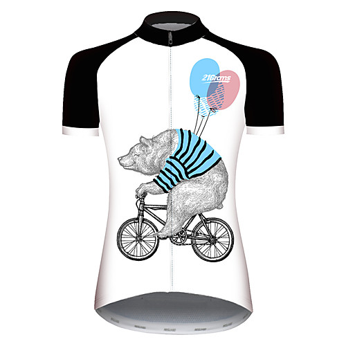 

21Grams Women's Short Sleeve Cycling Jersey Black / White Novelty Animal Balloon Bike Jersey Top Mountain Bike MTB Road Bike Cycling UV Resistant Breathable Quick Dry Sports Clothing Apparel / Bear