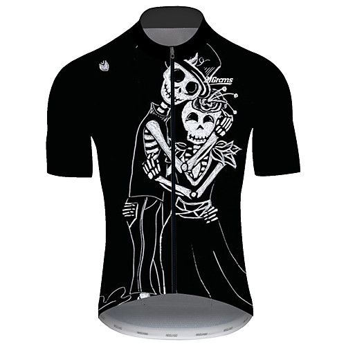 

21Grams Men's Short Sleeve Cycling Jersey BlackWhite Solid Color Novelty Skull Bike Jersey Top Mountain Bike MTB Road Bike Cycling UV Resistant Quick Dry Breathable Sports Clothing Apparel