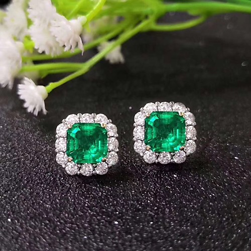

2 carat Synthetic Emerald Earrings Alloy For Women's Emerald cut Antique Luxury Bridal Wedding Party Evening Formal High Quality Pave