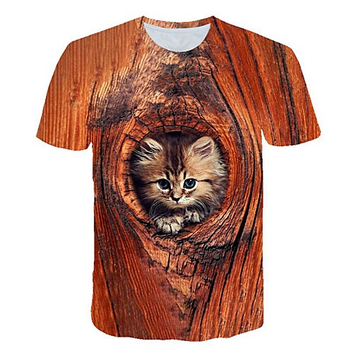 

Women's 3D Animal Cat Print T-shirt Basic Street chic Daily Sports Brown