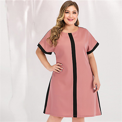

Women's Plus Size Maxi A Line Dress - Long Sleeve Color Block Solid Color Patchwork Spring & Summer Casual Street chic Party Going out Loose Blushing Pink L XL XXL XXXL