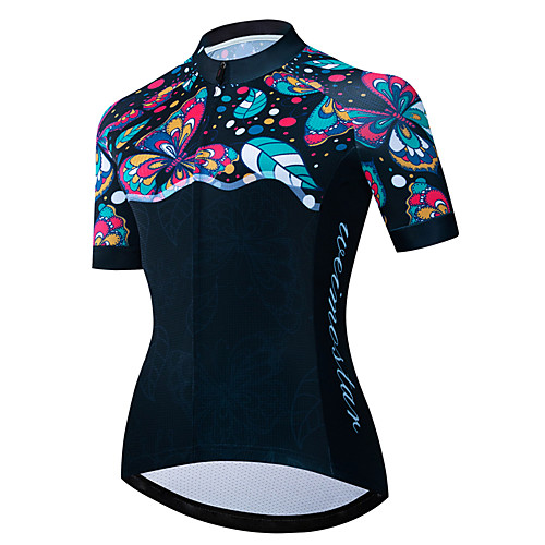 

21Grams Women's Short Sleeve Cycling Jersey Black / Blue Butterfly Floral Botanical Bike Jersey Top Mountain Bike MTB Road Bike Cycling UV Resistant Breathable Quick Dry Sports Clothing Apparel