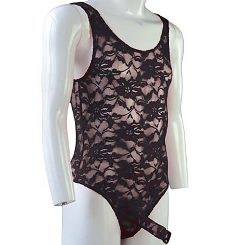

Men's Lace Bodysuits Nightwear Solid Colored Wine Purple Yellow One-Size