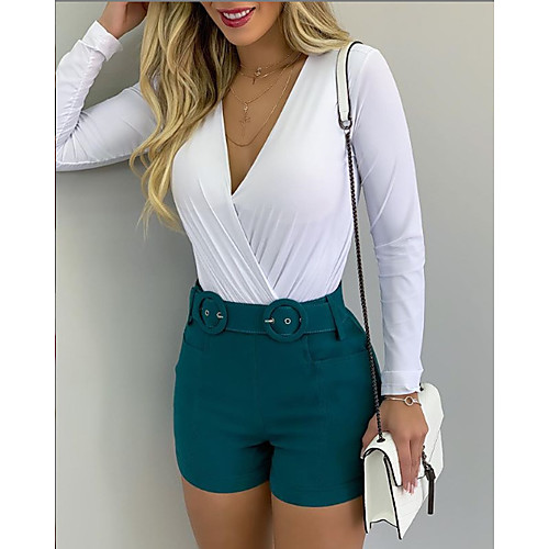 

Women's Solid Colored Criss Cross Blouse Basic Sexy Daily Going out V Neck White / Black / Blushing Pink / Gray