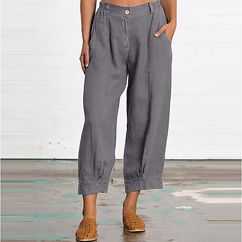 

Women's Basic Loose Wide Leg Pants - Solid Colored Army Green Fuchsia Khaki M / L / XL