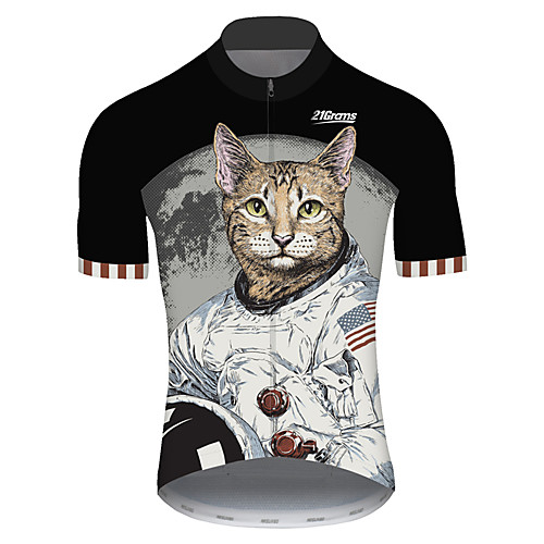 

21Grams Men's Short Sleeve Cycling Jersey Black / White Cat Animal American / USA Bike Jersey Top Mountain Bike MTB Road Bike Cycling UV Resistant Breathable Quick Dry Sports Clothing Apparel