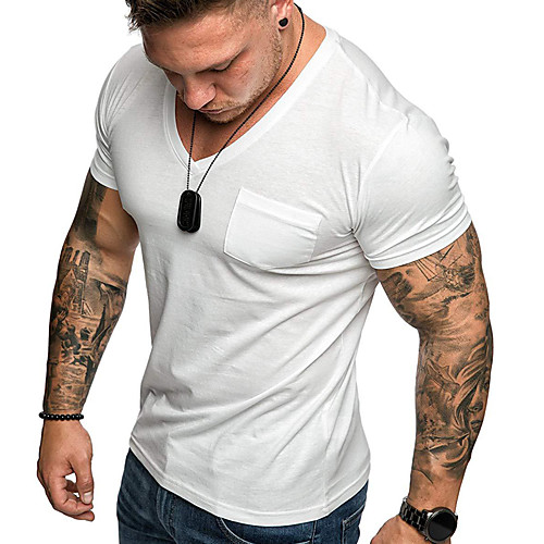 

Men's Graphic Solid Colored Slim T-shirt Basic Sports V Neck White / Black / Light gray / Navy Blue / Gray / Short Sleeve