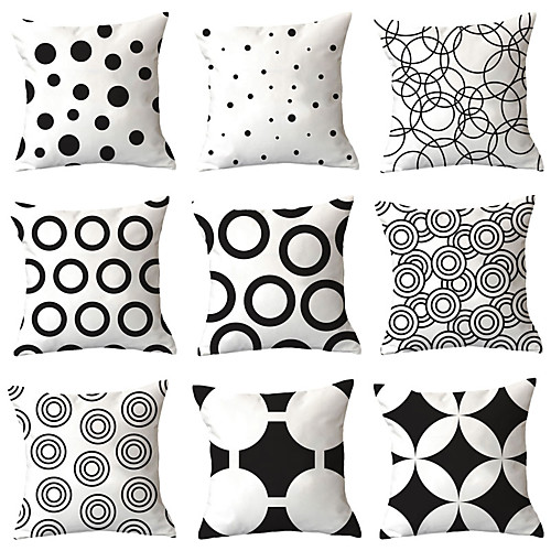 

Set of 9 Polyester Pillow Cover, Geometric Geometic Simple Classic Square Traditional Classic Throw Pillow