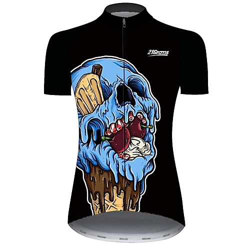 

21Grams Women's Short Sleeve Cycling Jersey Black / Blue Novelty Skull Fruit Bike Jersey Top Mountain Bike MTB Road Bike Cycling UV Resistant Quick Dry Breathable Sports Clothing Apparel / Stretchy
