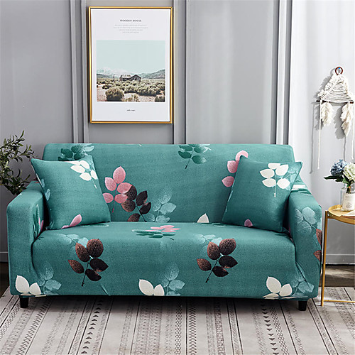 

Green Floral Print Dustproof All-powerful Slipcovers Stretch Sofa Cover Super Soft Fabric Couch Cover with One Free Pillow Case