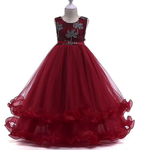 

Princess Round Floor Length Cotton Junior Bridesmaid Dress with Bow(s) / Crystals / Appliques