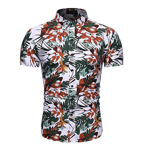 

Men's Shirt Geometric Floral Short Sleeve Daily Tops Basic Elegant Rainbow